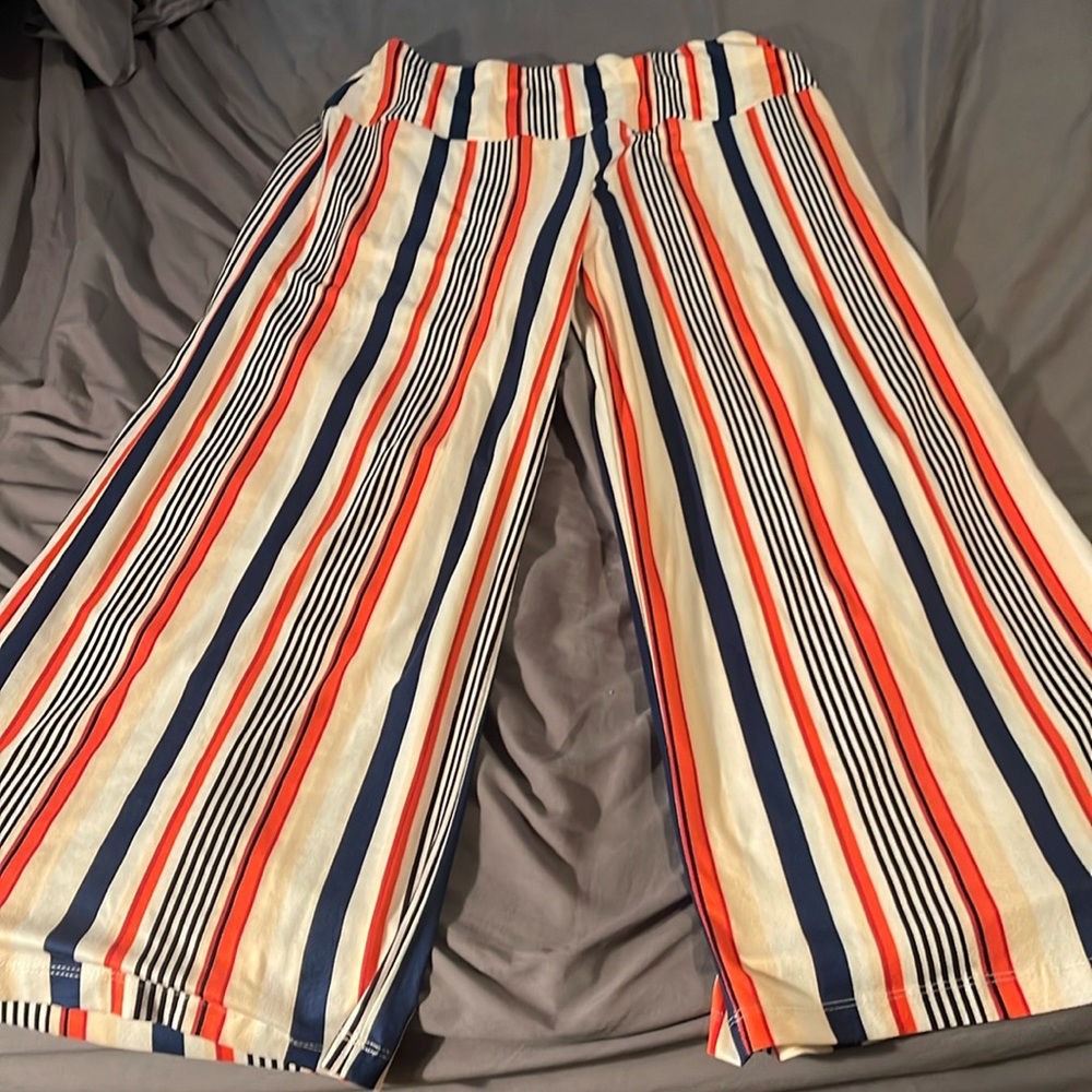 Stripped stretch women’s pants, elastic high waist
